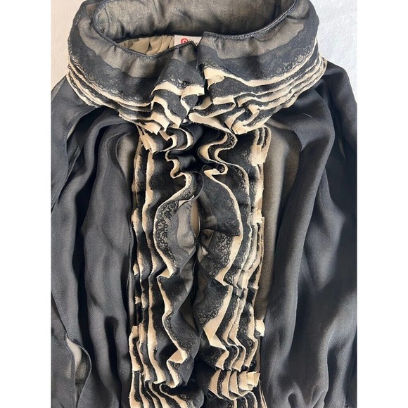 Robert Rodriguez Womens Blouse Black Sleeveless Keyhole Neck Ruffles Chiffon M - Picture 7 of 10